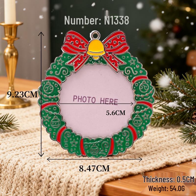 Metal Christmas Wreath Photo Frame Alloy Pendant Tree Decoration