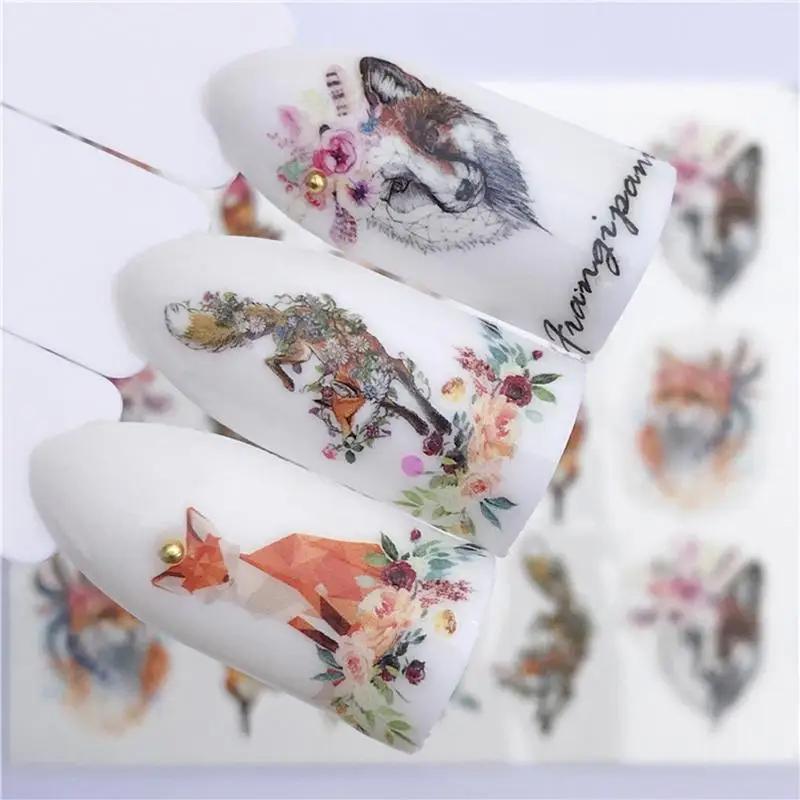 5 Pieces Lovely Animals Nail Sticker Flower Decal Animal Fox Wolf Flamingo Deer Design for Nail Art Decoration
