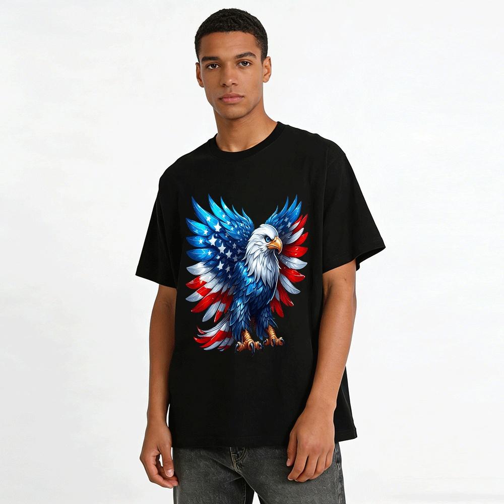 American Bald Eagle Stars and Stripes Print Casual T-Shirt Pure cotton T-shirt
