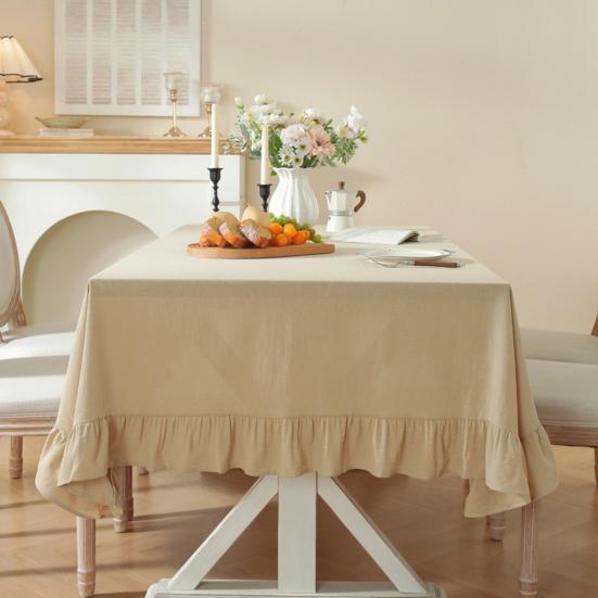 Obrus w jednolitym kolorze z falbanami Mieszanka bawełny Rustykalny obrus Prostokątny Kwadratowy Pokrowiec na stół do domu na farmie