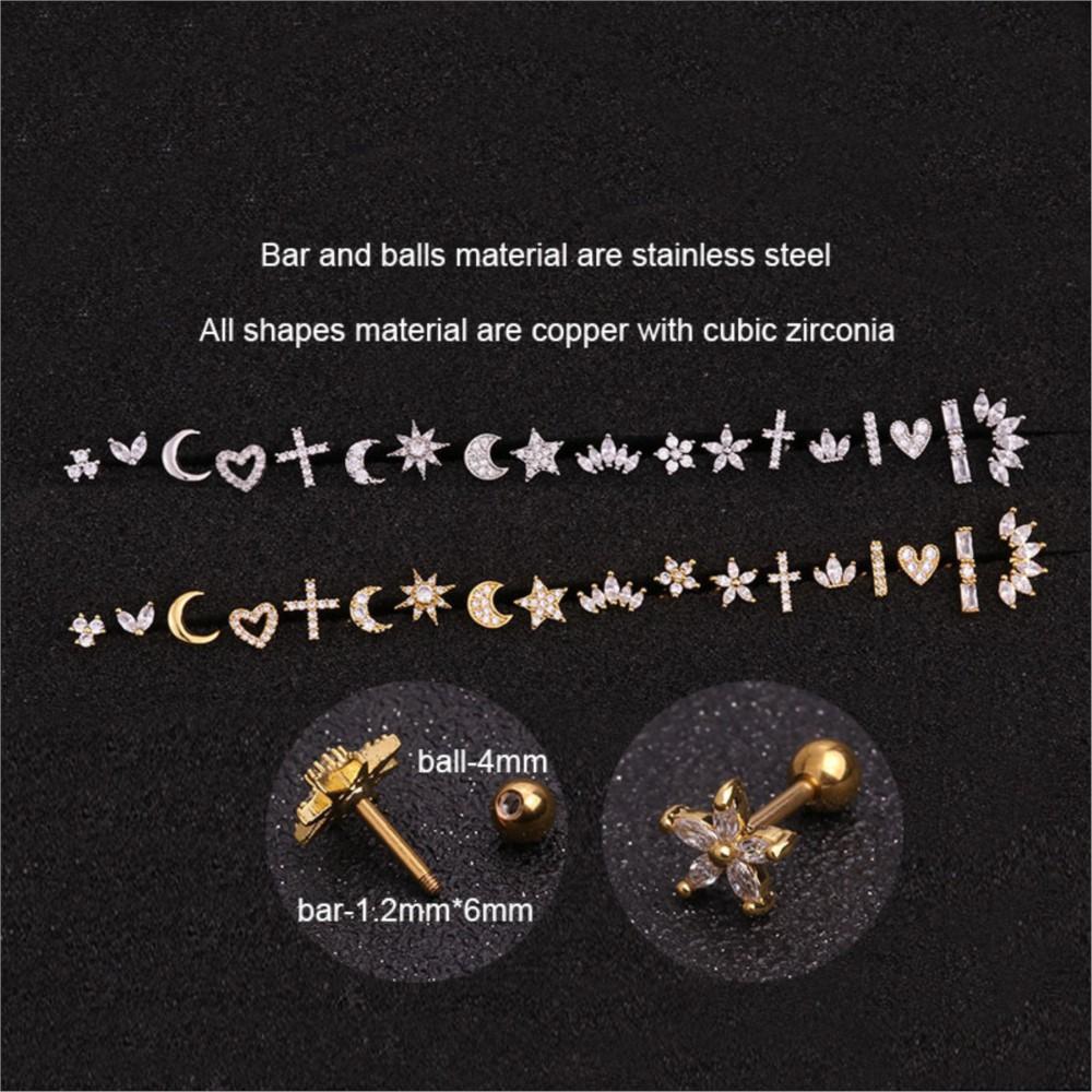 1PC INS Small Helix Piercing Earring For Women Bijou Elagent Cute Heart Cross Crown Cubic Zircon Ear Stud Jewelry Gift KAE348-M