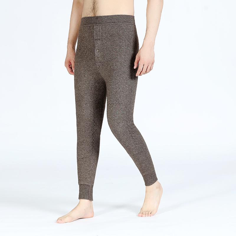 Męskie bezszwowe modelujące wyszczuplające spodnie bazowe zatrzymujące ciepło z wełny jagnięcej