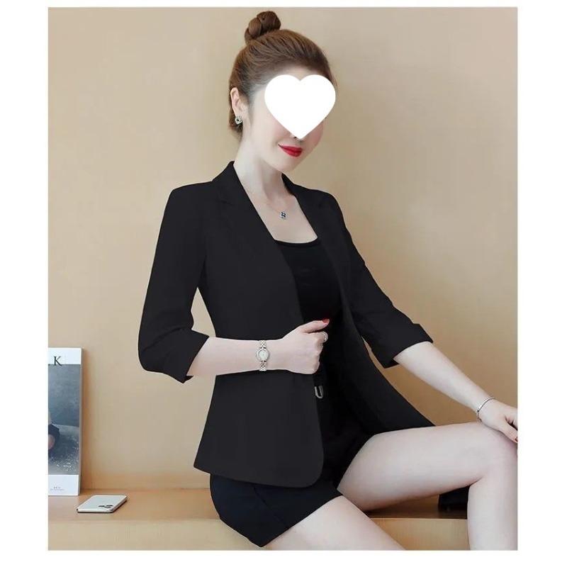 Suit Jacket Female Summer Thin Slim Sleeve Top Temperament Leisure Cropped Sleeve Short Suit White