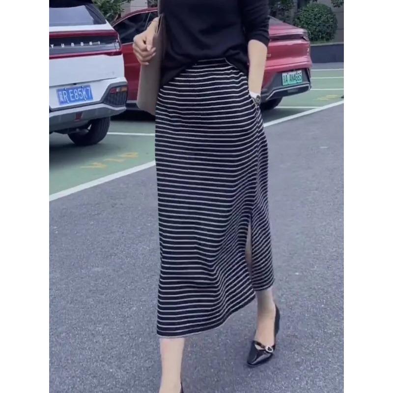

Black Striped Long Skirt Women s Summer New Fashionable Simple Versatile Straight Skirt M чорний