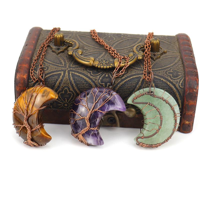Ancient Red Copper Moon Natural Stone Wrapped Around The Tree Of Life, Necklace, Fortune Tree Necklace N511