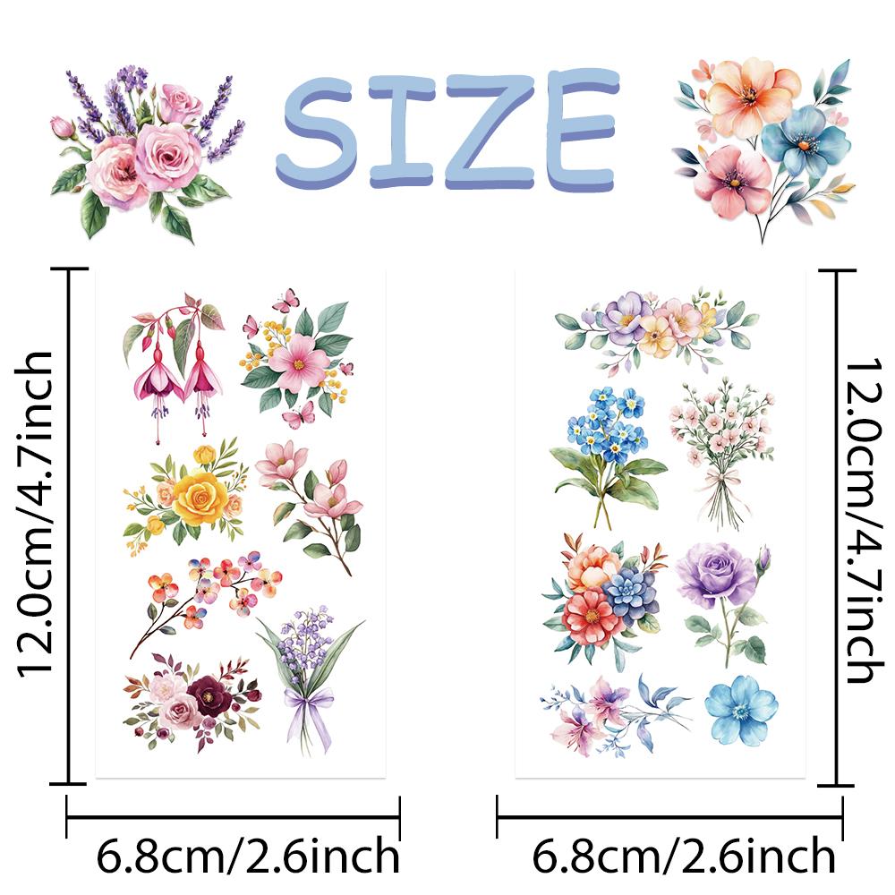 10sheets Flowers Rose Peony Lily Tattoo Stickers For Face Arm Body Temporary Waterproof Tattoo Stickers Kids Creative Gifts