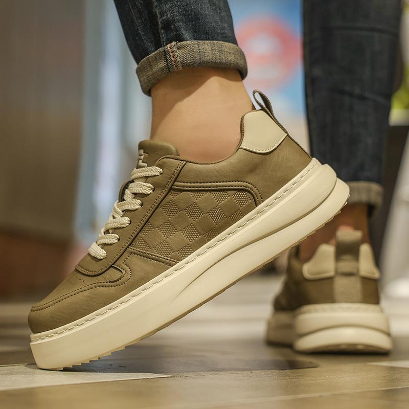 Cold Sticky Microfiber Leather Men'S Board Shoes Autumn Fashion Low-Top Lace-Up Casual Work Tide With Platform Men'S Shoes