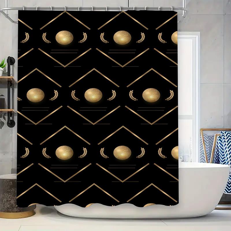 

Golden Globe Geometric Shower Curtain Elegant Black Decorative Fabric Modern Home Bathroom Accessories Set 90x180cm
