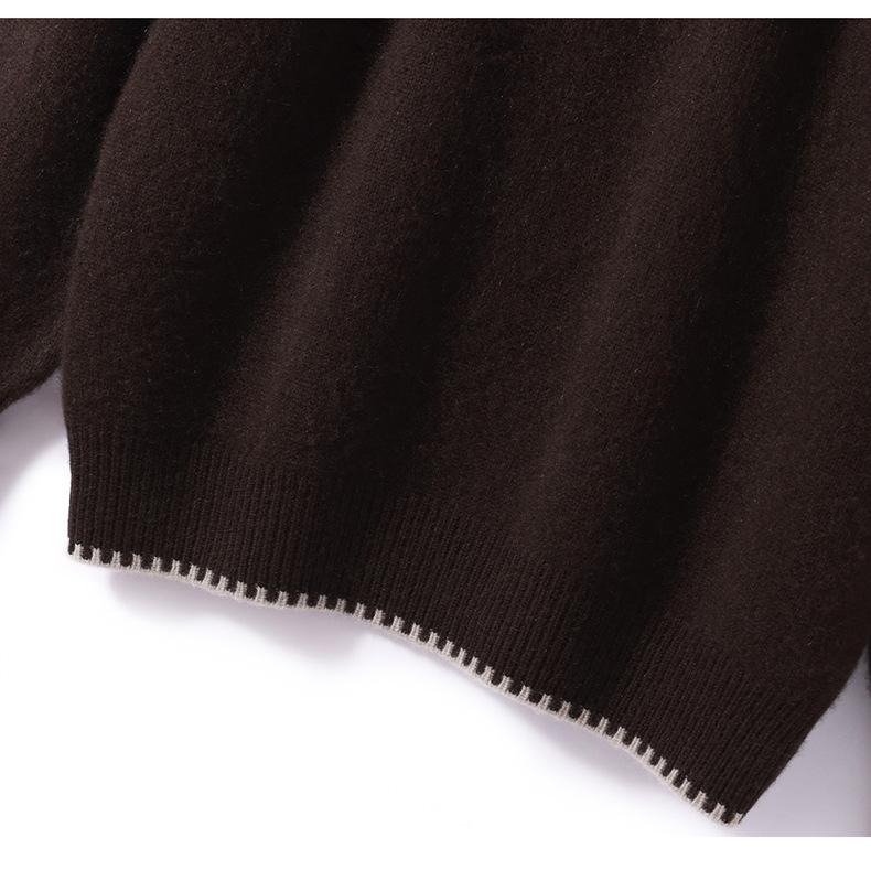 French Women's Cashmere Blend Half-Zip Hooded Loose Sweater