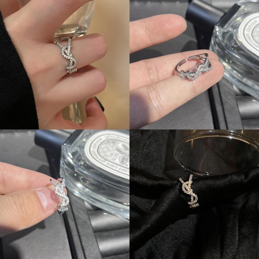 Zircon Yletter Trendy Ring Shiny Copper Material Unique Yletter Design Fashionable Personalized" And
