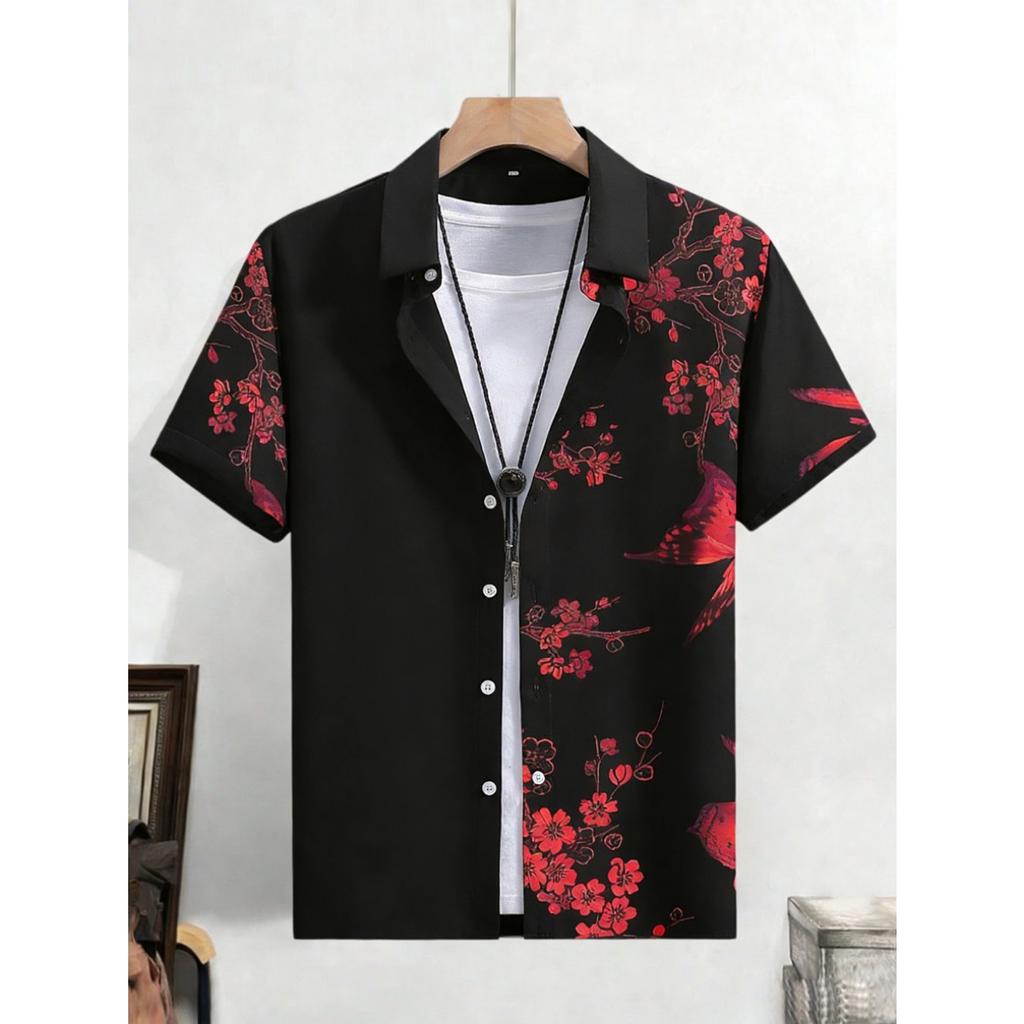 2026 Men's Spring New Short-Sleeved Shirt Plant Flowers HD 3D Printed Shirt Hawaiian Beach Party Clothes Men's Quick Drying 5XL
