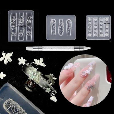 2/3/4Pcs/Set 3D Rose Flower Silicone Nail Mold Set Floral Petal Design Transparent DIY Nail Art Carving Molds Accessory Kit