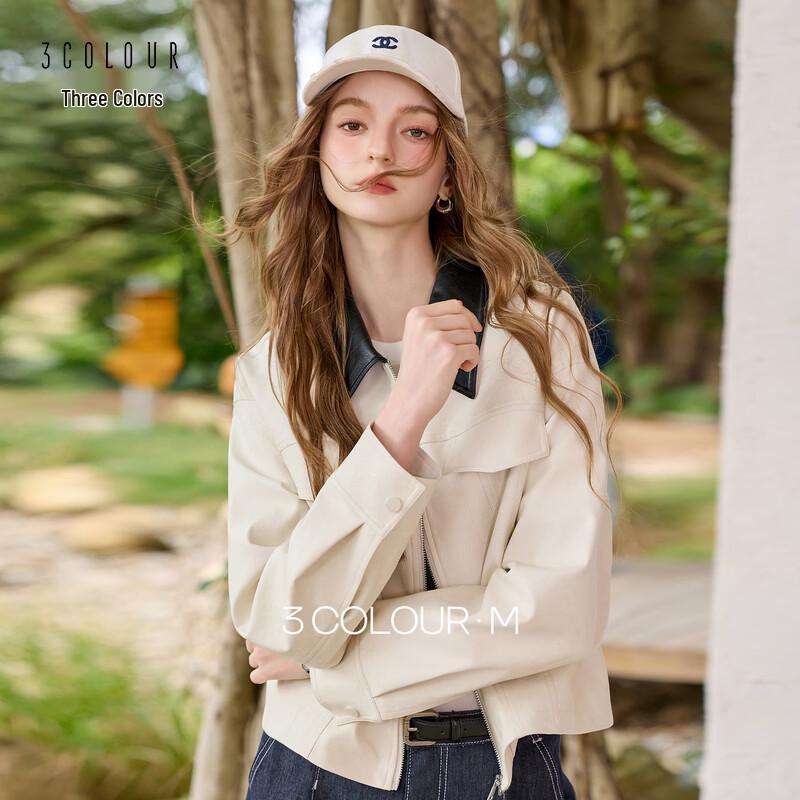 Sancai 2026 Весна Свободная Куртка из ПУ Кожи Color-block L