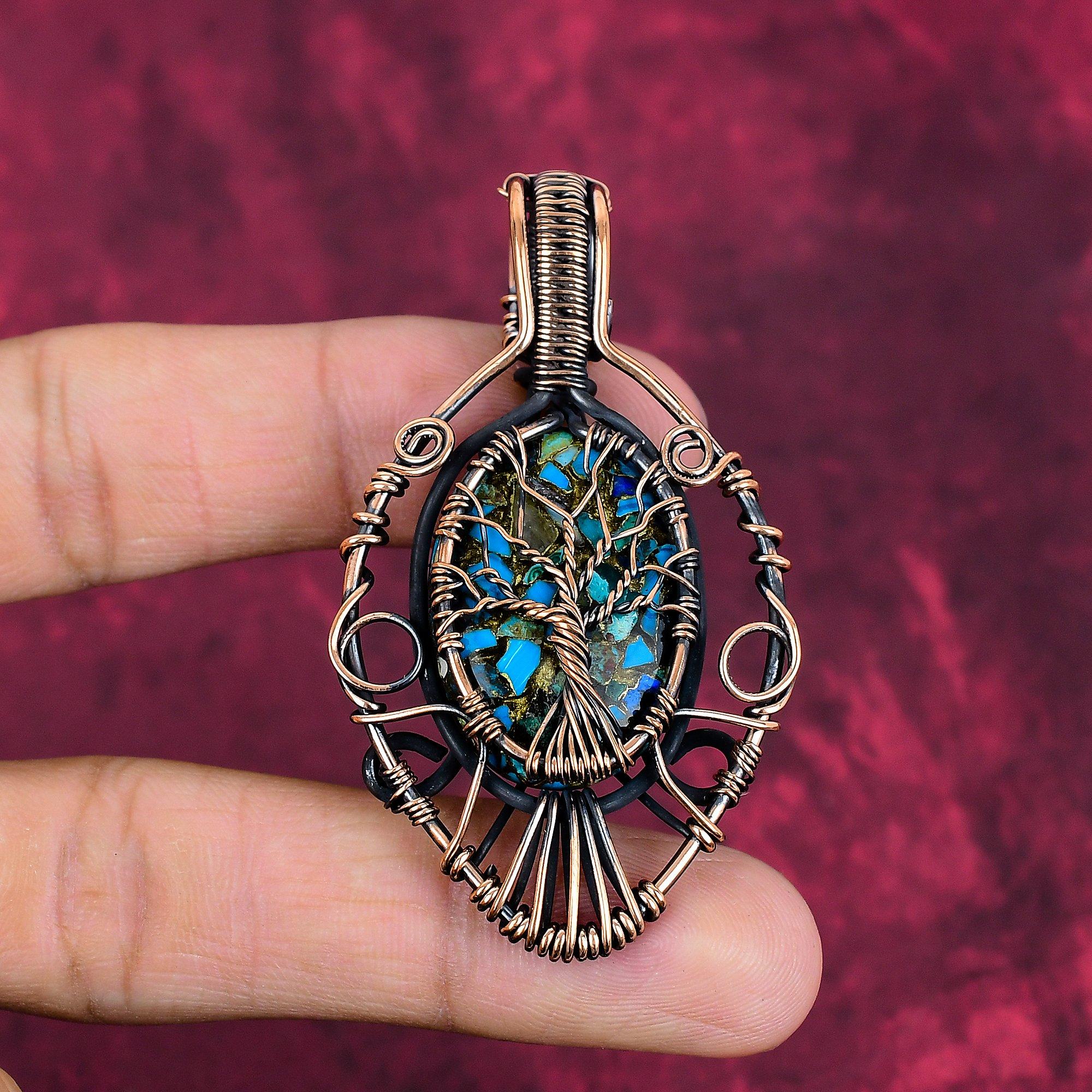 Tree Of Life Copper Chrysocolla Gemstone pendant Copper Wire Wrapped Jewelry