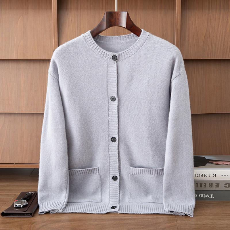 

Men s Cashmere Cardigan: Round Neck, Thickened, Loose Fit, Versatile Knit Outerwear for Autumn and Winter. L