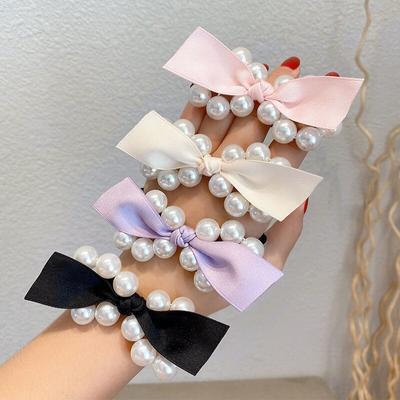 Nuove ragazze Perla Bowknot Copricapo Fasce elastiche per capelli Testa Cravatta Corda Coda di cavallo Cerchio per capelli Copricapo Accessori per capelli donna