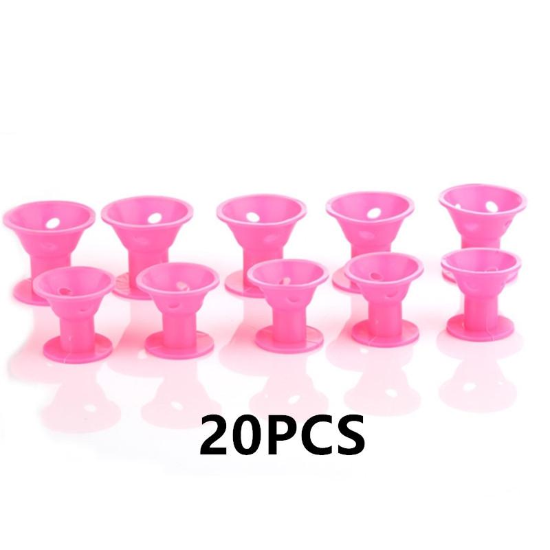 10/20PCS Pink Silicone Curlers Heatless Sleeping Bangs Roll Mushroom Bell Curlers Curly Hair Tubes For Women Girls Hair Curler