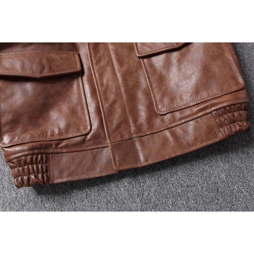 Chinese Size Brown Black Real Cowhide M65 Hunting Leather Jacket Men Genuine Leather Coat Winter Pockets Jackets