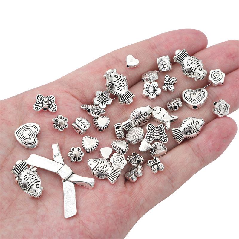 Antique Silver Alloy Heart, Flower & Butterfly Pendant for DIY Retro Jewelry Making