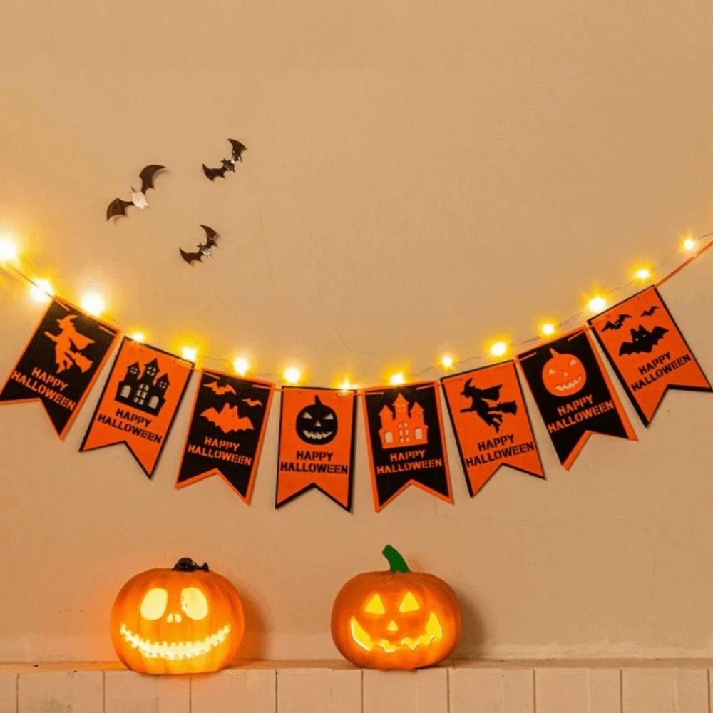 Kreatives Halloween-Hängebanner Halloween-Flagge Partybanner Lichterkette Schaufensterdekoration