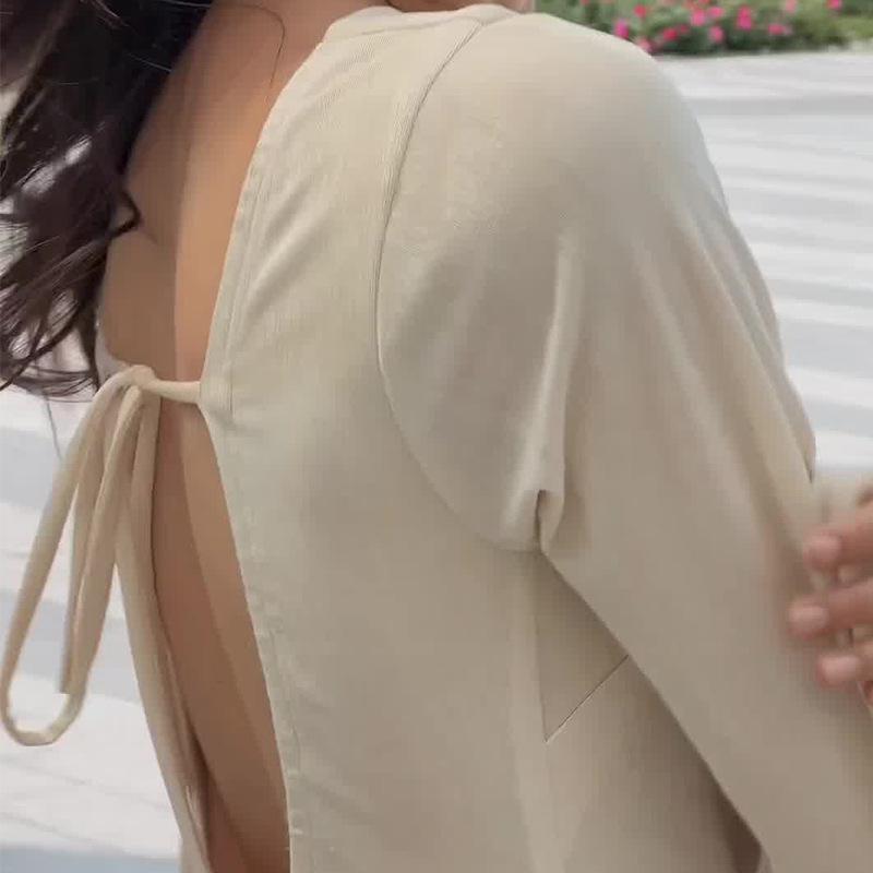 Robe d'été pour femmes 2024, couleur unie, manches longues, cintrée à la taille, style français