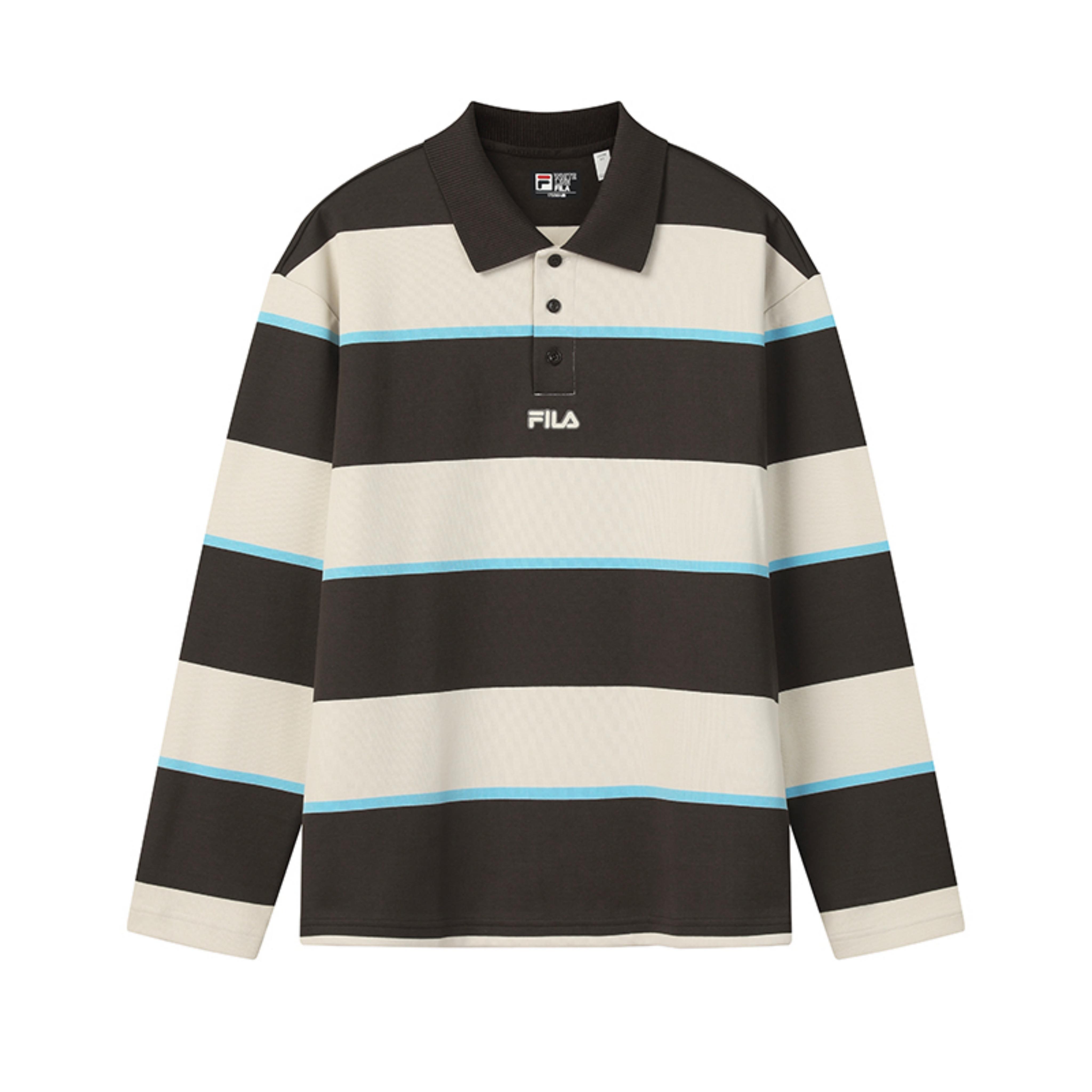 

FILA Original Simple Fashion Retro Trendy Striped Comfortable Versatile Loose Knit Long Sleeve Polo Shirt Men tops Dark-Brown F11M619216FBN 2XL