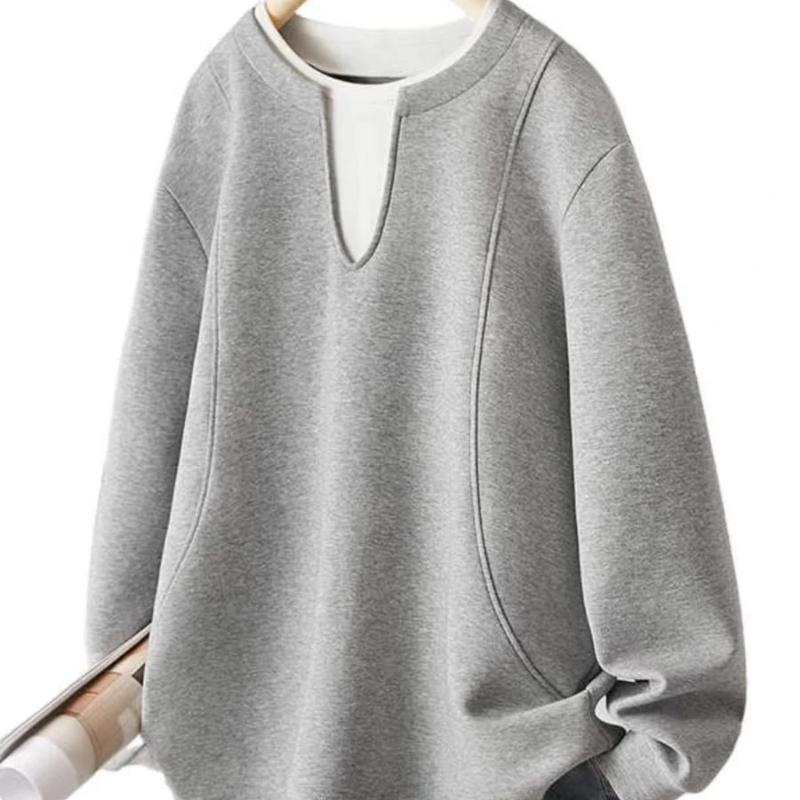 Simple Fashionable Relaxed Casual Versatile Design Fake Two-piece Sweatshirt Pullover Contrast Top