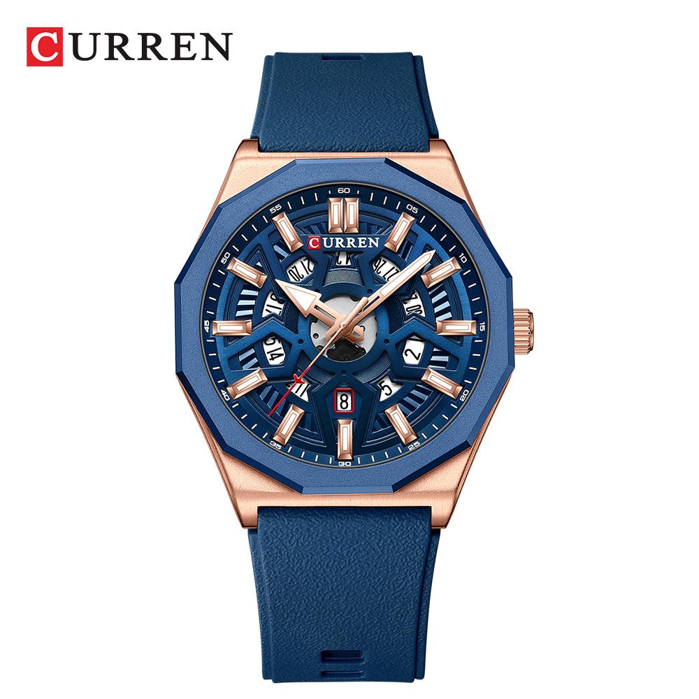 CURREN Mens Watches New Blue Leather Waterproof Luminous Quartz Wrist Watches Luxury Bracelet Men Calendar Watch Relojes Hombre