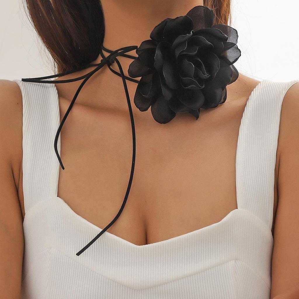 Women's Velvet Flower Choker Necklace: European, American, Korean Style, Handmade, National-Inspired Jewelry