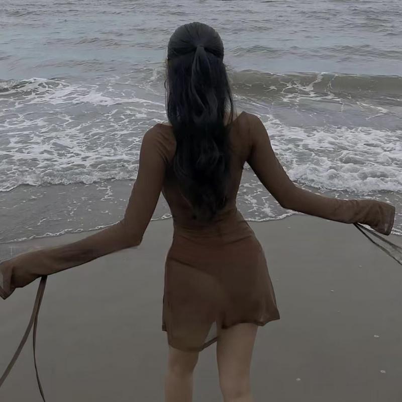 Retro Tummy Control Mesh Cover-up Bikini Set for Women - European & American Style