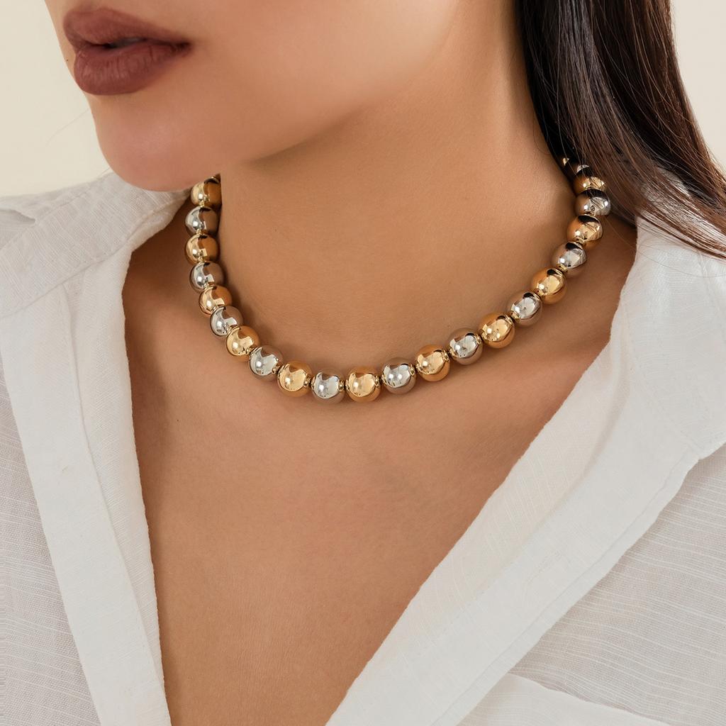 European and American jewelry, exaggerated cyberstyle multi-layer round bead stacking necklace, simple and personalized beaded necklace