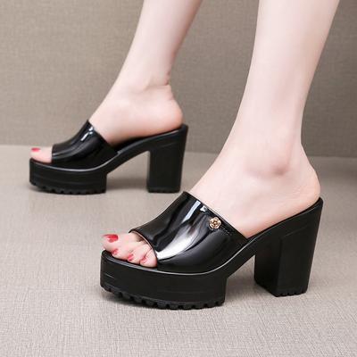 10cm Taglia Piccola 32-43 Pantofole Eleganti in Pelle Lucida Scarpe con Zeppa Spessa Estate 2025 Ciabatte con Tacco Alto a Blocco Modello da Ufficio