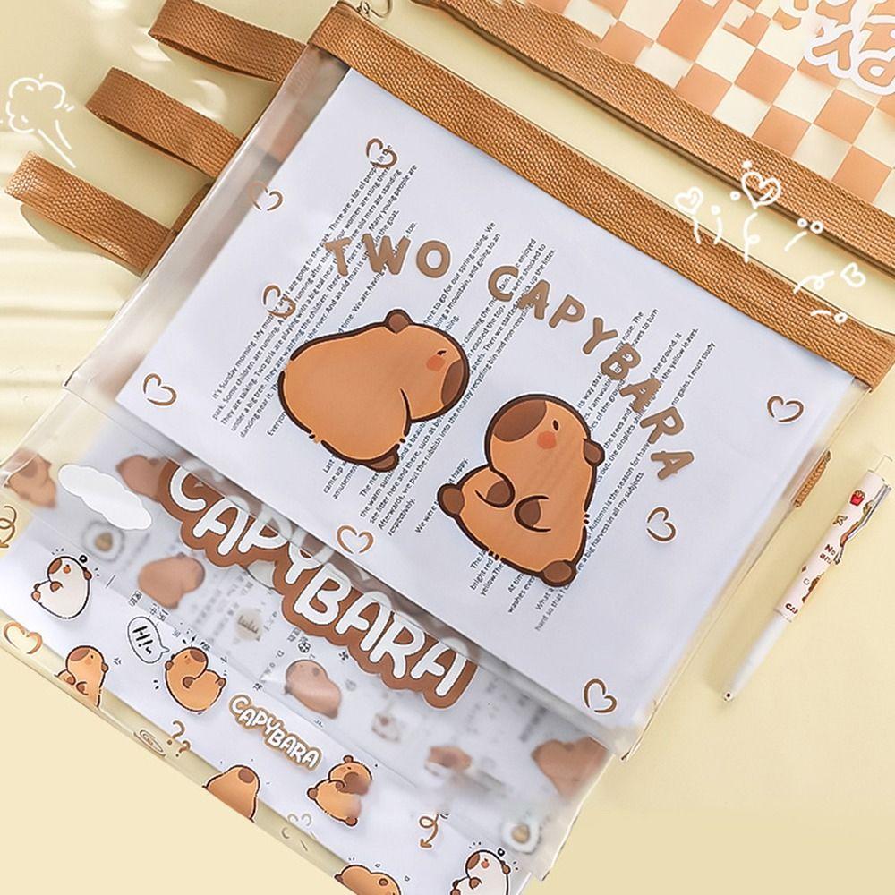Cartoon Capybara Document Bag PVC Information Pack Test Paper Storage Bag A4 File Bag Student