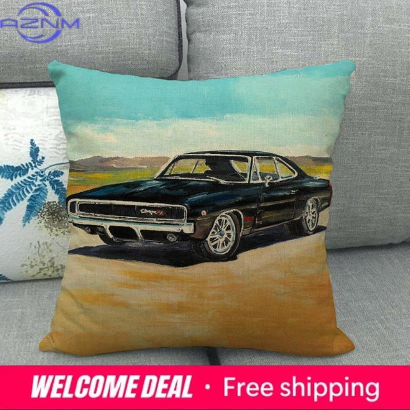45Cm * Unique Watercolor Car Beetle Design, Suitable For Family Bedroom Hotel Decoration Pillow Case