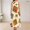 Women Plus Size Round Neck Triple Keyhole Sleeveless Geometric Printed Maxi Dress