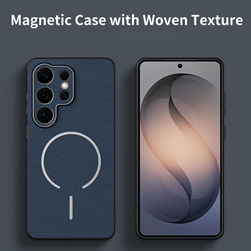 For Samsung S26 Ultra S26Plus Leather Woven Texture For Magsafe Magnetic Shockproof Case For Galaxy S26 + S25 FE S24 Ultra Cover