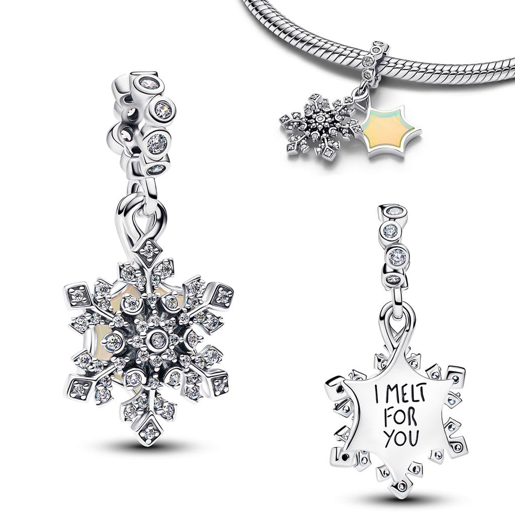 Ciondoli Fiocchi di Neve Campanelline Argento 925 Pupazzo di Neve Invernale Diamante Perline Fai da Te Per Braccialetti Parti Collane Gioielli Raffinati