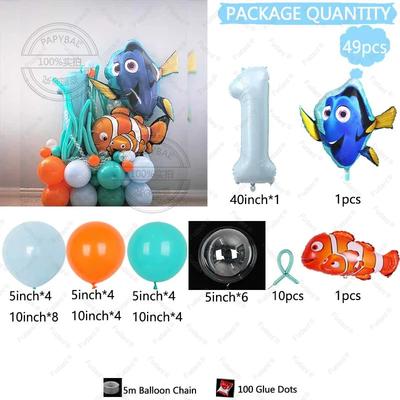 49 pièces Ballons en aluminium dessin animé Le Monde de Nemo Poisson Poisson-clown Dory Océan Mer Colonne de ballons Chiffre 40 pouces Décorations Fournitures de fête d'anniversaire