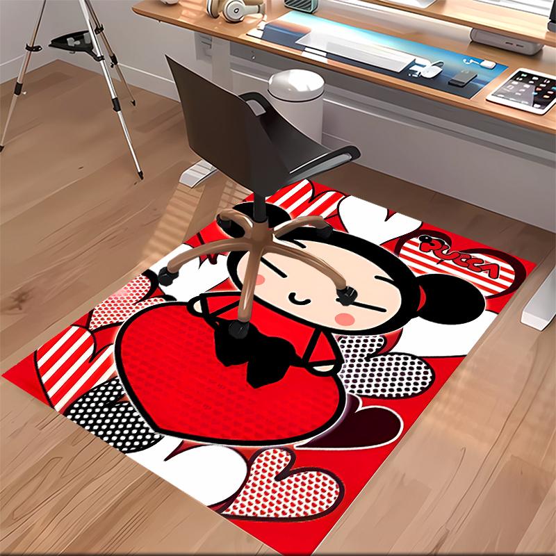 1pc Pucca3 Print Area Rug - Soft, Washable Non-Slip Indoor Mat for Office Chairs, Living Room, Home Office Decorative Rug