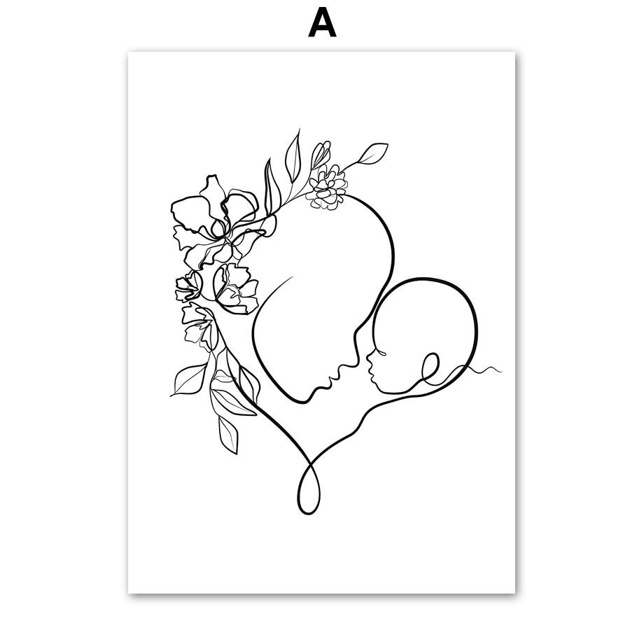Baby Mum Dad Love Family Black White Nursery Nordic Posters And Prints Wall Art Canvas Painting Wall Pictures Kids Room Decor