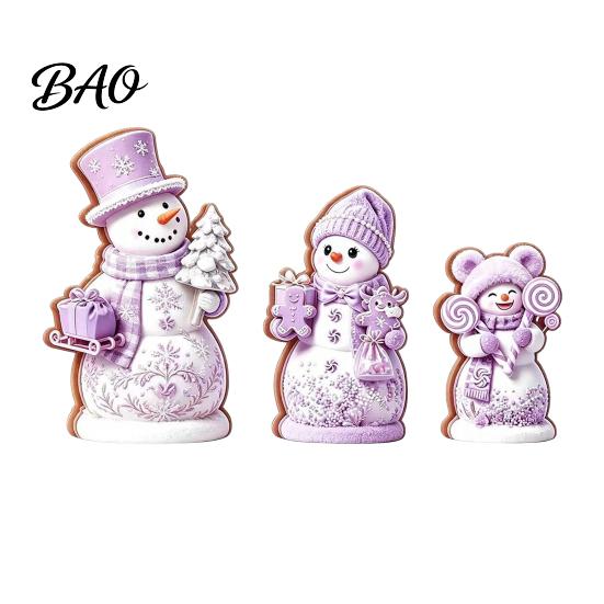 Christmas Gift for Kids 3PCS Snowman Wooden Ornaments, Decorative Cute Festive Figures, Pink And Purple Decor High-definition Printing Crafts Holiday