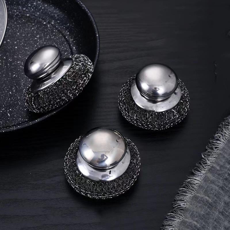 Topfbürste aus Edelstahl mit Griff und stabilem, langlebigem Metallball, geeignet zum Geschirrspülen und zur Küchenreinigung