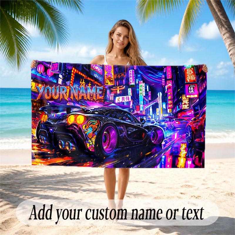Neon Abstract Theme Beach Towel Personalized Custom Name & Text Soft Quick Dry Beach Towel for Swimming Travel