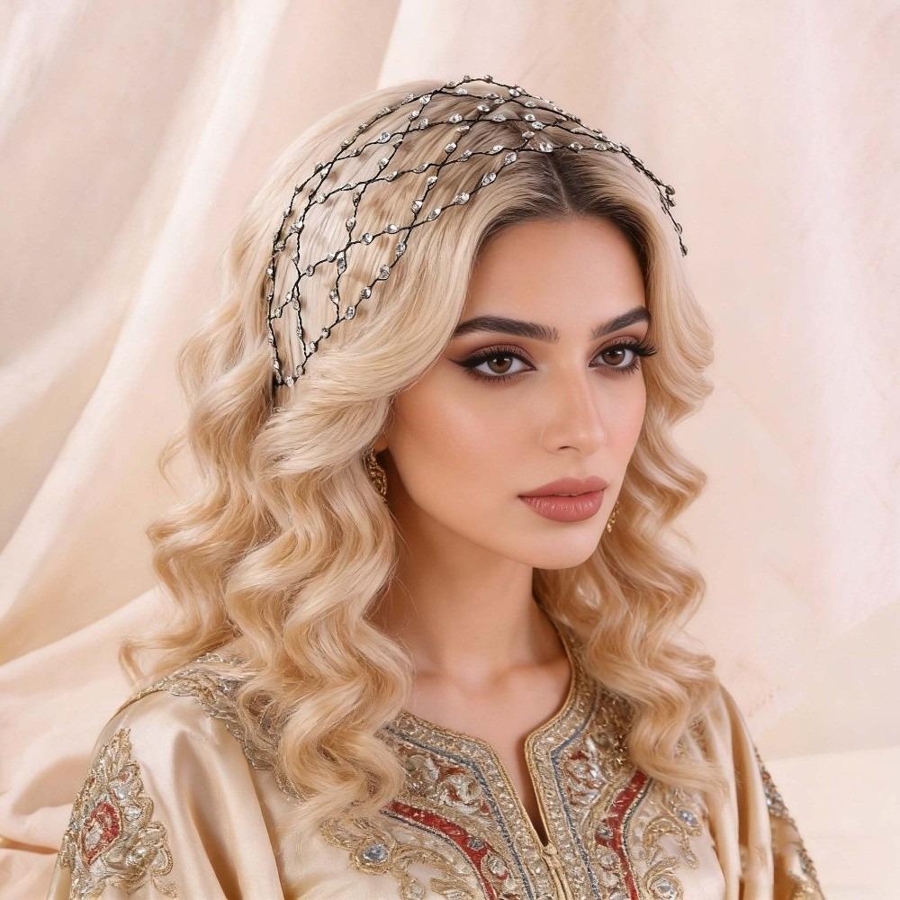 Dodatki do włosów na ślub Siatka na włosy Korona Ręcznie robione Opaski do włosów dla panny młodej Luksusowa Tiara z kryształkami Kobiety