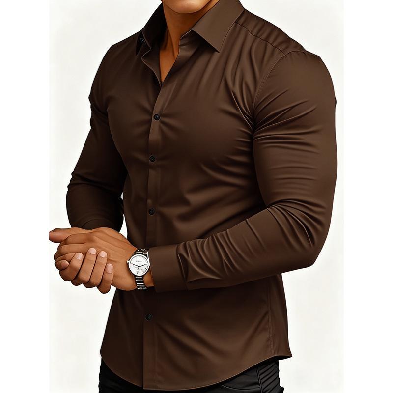 Men S Long Sleeve Shirt Business Casual Stretch Solid Color Cardigan