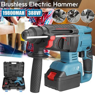 388VF Brushless Electric Hammer Drill Rechargeable Cordless Rotary Hammer 3000W Impact Drill with 2 Battery