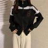 Hong Kong Style Color Block Double Zipper Knit Cardigan - Women's High Neck Long Sleeve Sweater for Spring & Autumn Versatile Top