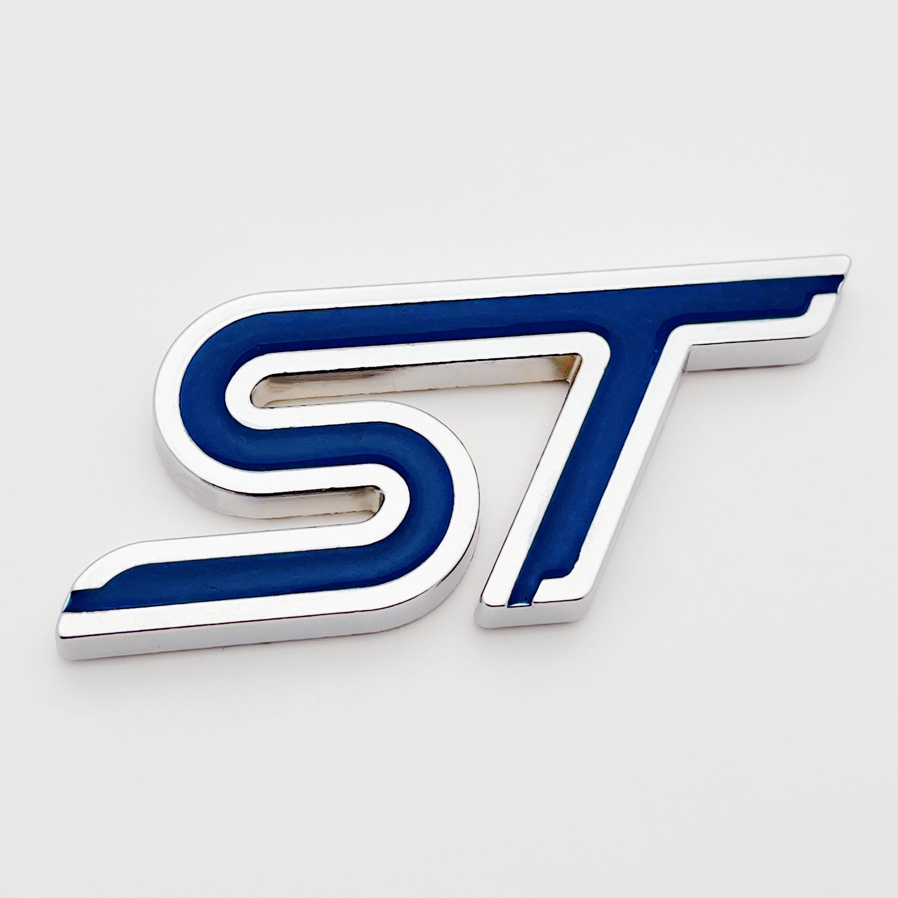 1 шт. Высококачественный металлический значок с логотипом букв ST Наклейки 3D на кузов или багажник автомобиля Подходит для F0cus ST Аксессуары для стайлинга автомобиля Наклейки 80mm X 35mm&1pcs ST синий