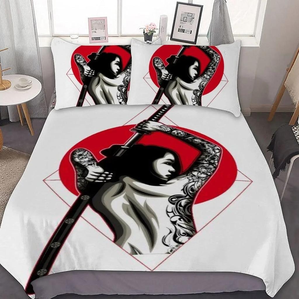 Tokyo Samurai King Queen Duvet Cover Japanese Style Bedding Set Asian Japanese Bushido Culture 3D Polyester Quilt Cover