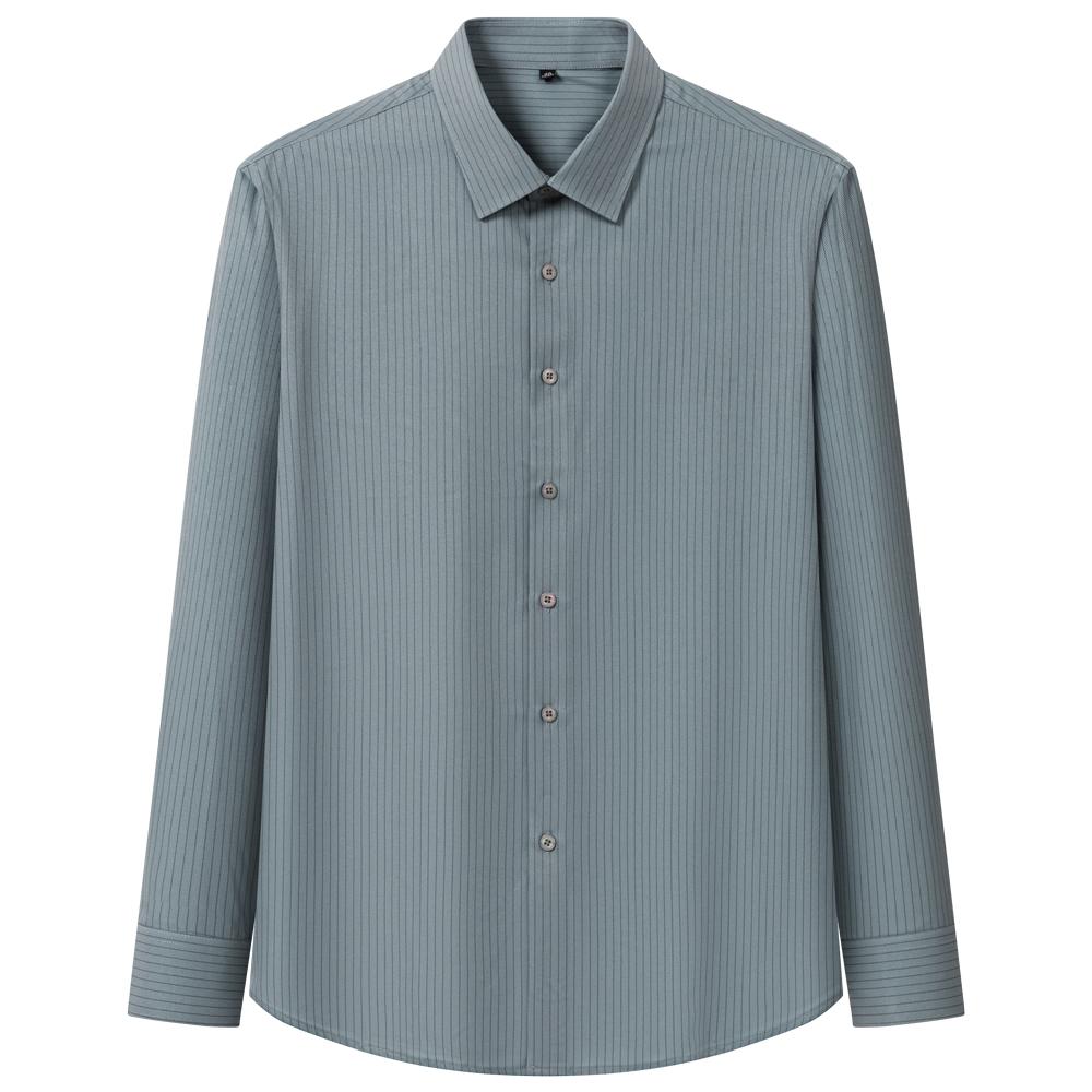 Men's Thin Comfortable Breathable Plaid Striped Dress Shirts, Long Sleeve Spread Collar Business Slight Stretch Button-up Shirt